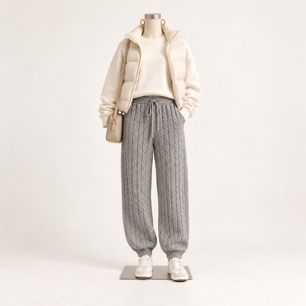 American Eagle Gray Cable Knit Lounge Pants — Size L